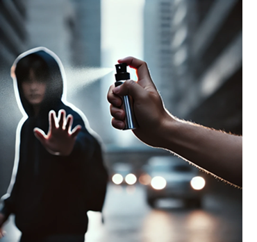 spraying pepper spray at man